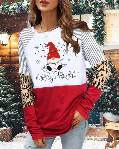 Miniatura 3 de SFHFY Camisetas de Navidad para mujer, con gnomos, con luces, a cuadros, empalme, raglán, de manga larga, sin botones, para Navidad