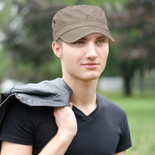 Miniatura 11 de Geyoga 3 unidades Cadet Army - Gorras de algodón lavado militar para tapas planas ajustables estilo militar sombrero unisex