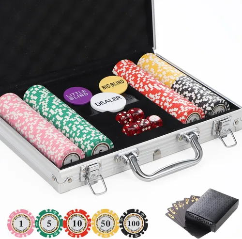 Miniatura 10 de 125 piezas de fichas de póquer de arcilla Denominaciónes 13.5 gramos Fichas de casino de Blacakjack Fichas de póquer compuestas de arcilla y hierro