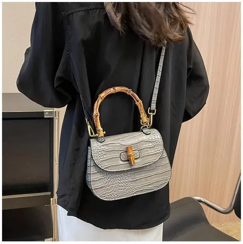 Miniatura 4 de Bolso de mano de cuero artificial de bambú con asa superior para mujer, elegante bolso de noche, regalo para mujer, hecho a mano