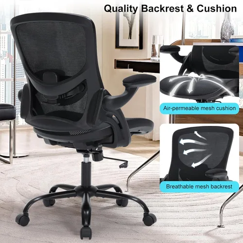 Miniatura 4 de Silla de oficina ergonómica con brazos abatibles, silla de escritorio de malla que ahorra espacio con soporte lumbar ajustable y reposacabezas