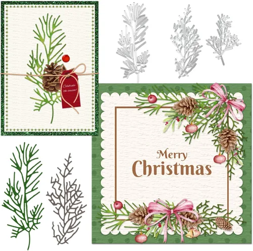 Troqueles de Navidad para hacer tarjetas de álbumes de recortes, troqueles de corte de metal con aguja de pino, hojas de árbol de Navidad, troqueles