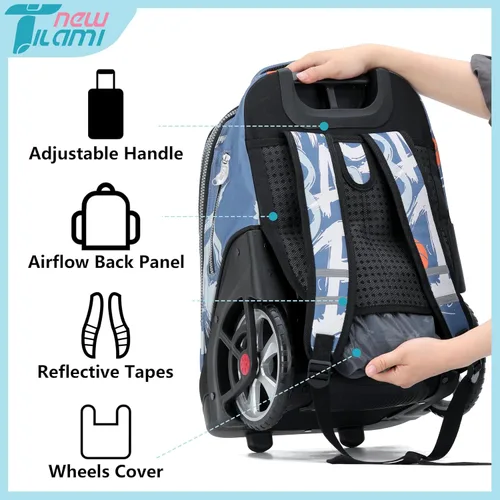 Miniatura 35 de NEW TILAMI Mochila con ruedas de 19 pulgadas con bolsa de almuerzo para niñas y niños, mochila para laptop con ruedas, bolsa de mano duradera