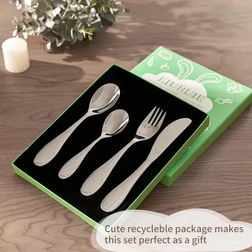 Miniatura 6 de EIUBUIE- Juego de cubiertos para niños, utensilios de acero inoxidable 18/10 para niños, cubiertos seguros y reutilizables, incluye tenedor