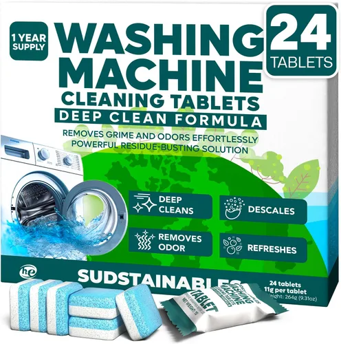 Sudstainables - Pastillas limpiadoras de lavadora (paquete de 24) – Limpieza profunda, removedor de olores y residuos para lavadoras de carga