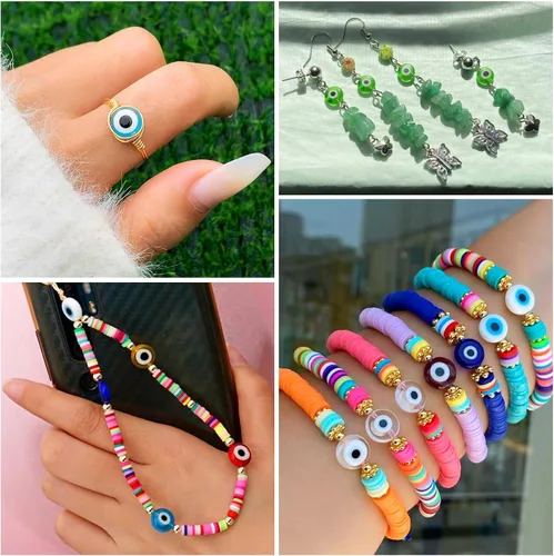 Miniatura 4 de Craftdady 180 cuentas planas redondas acrílicas de ojo malvado de 9 colores, cuentas de ojo de sabiduría de la suerte, cuentas espaciadoras sueltas
