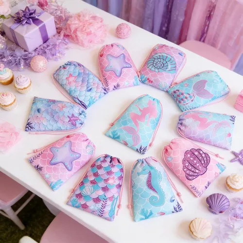 Miniatura 5 de Clabby 16 mochilas con cordón de sirena a granel, bolsas de regalo de dulces, bolsas de golosinas para cumpleaños bajo el mar, decoración temática
