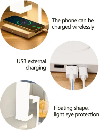 Miniatura 9 de Lámpara LED de escritorio de carga inalámbrica, diseño de suspensión antigravedad, táctil de 3 niveles y brillo ajustable, puerto USB-C, adecuada