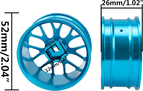 Miniatura 6 de Paquete de 4 llantas de metal de 0.472 pulgadas, buje hexagonal compatible con escalas 1/10 On-Road Racing Touring Drift Car Tamiya TT-01 Kyosho Azul
