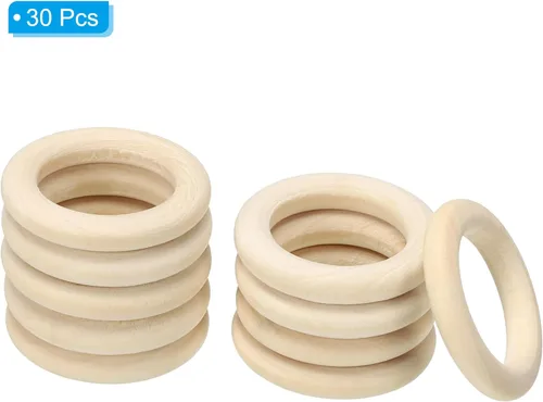 Miniatura 3 de PATIKIL Anillos de madera natural de 1.4 pulgadas de 1.378 in, 30 piezas de 0.236 in de grosor, anillo de madera sin terminar, círculo de lazo