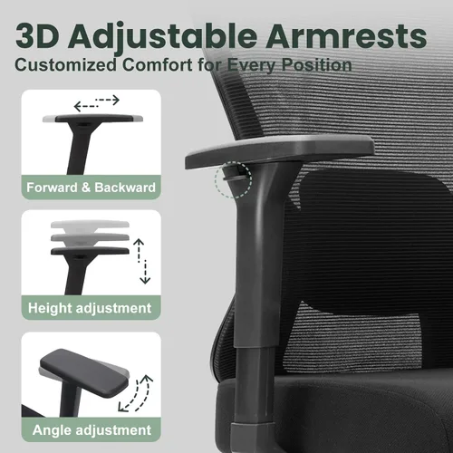 Miniatura 6 de Silla de oficina ergonómica - Silla de oficina de malla de 350LB con lumbar ajustable, silla de escritorio para computadora de respaldo alto