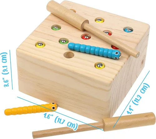 Miniatura 5 de Boxiki kids Juguetes Montessori de madera para bebés, niños pequeños y niños, habilidades motoras finas, juego de gusano magnético para 3 años