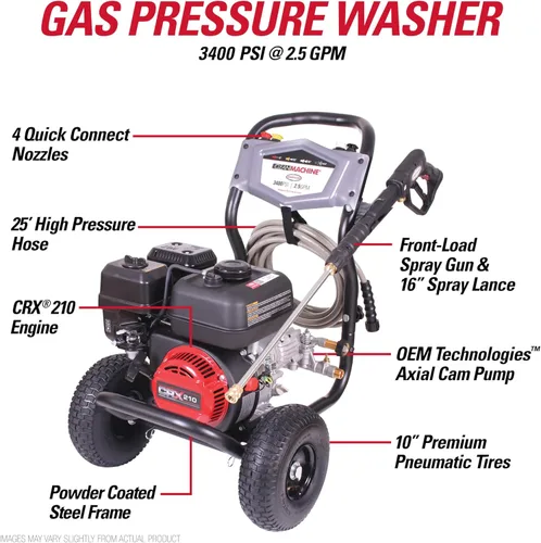 Miniatura 3 de Simpson Lavadora a Presión de Gas de 3400 PSI, Lavadora de Potencia Residencial de 2.5 GPM, Agua Fría, Manguera de 25', Máquina de Limpieza, Cumple