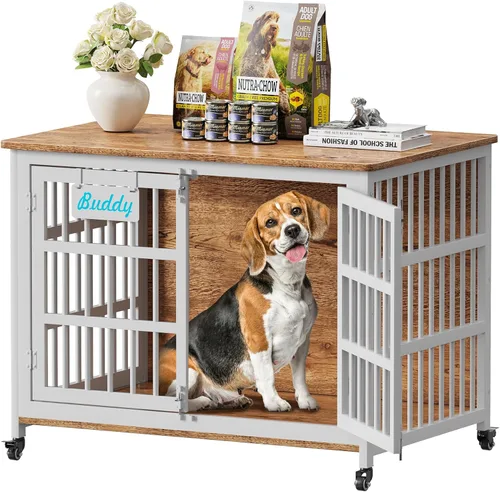 Miniatura 17 de EasyCom mueble de jaula para perros de 41"/33"/27" con etiqueta de nombre, perrera para perros de interior resistente para perros medianos, jaula