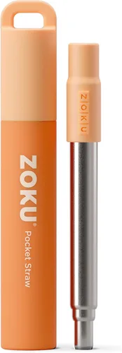 Miniatura 8 de ZOKU Popote de metal reutilizable con estuche para viajes, gris - Popote plegable de acero inoxidable con punta de silicona y cepillo limpiador