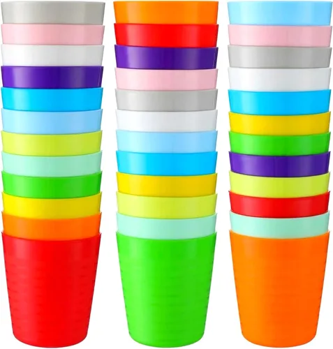 Miniatura 10 de Eccliy 36 vasos para niños a granel, vasos de plástico de 8 onzas, irrompibles, reutilizables, apilables, 6 vasos de colores surtidos para niños