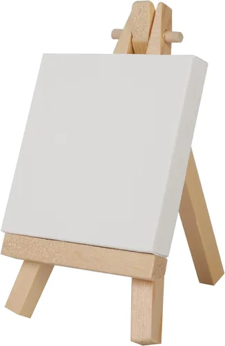 Miniatura 4 de Mini lienzos con juego de caballete, paquete de 18, 3 x 3 pulgadas, 18 mini caballetes de 5 pulgadas y 2 juegos de pintura y pinceles, lienzo