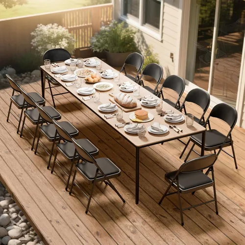 Miniatura 7 de Paquete de 4 sillas plegables negras con cojín acolchado y respaldo para exteriores, sillas plegables comerciales apilables portátiles con marco