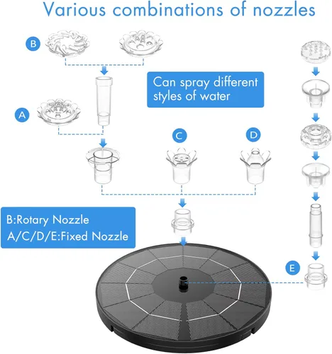 Miniatura 6 de AISITIN Bomba de Fuente Solar de 3.5W para Características de Agua Exterior Fuente de Baño Solar DIY para Pájaros con Múltiples Boquillas, Fuente