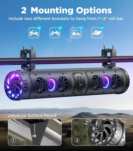 Miniatura 6 de Ehaho Barra de sonido para carrito de golf Bluetooth con altavoces retroiluminados multicolor, barra de sonido estéreo UTV impermeable de 27