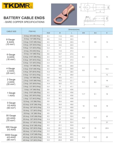 Miniatura 22 de TKDMR - Kit de 264 piezas de extremos de cable de batería, 132 piezas de terminales de anillo de lengüetas de cable de cobre resistentes AWG 8 6 4 2