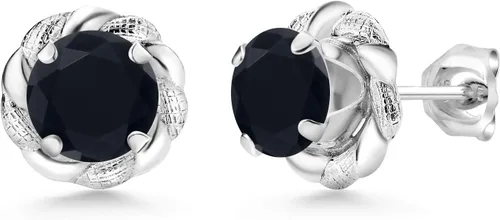 Miniatura 378 de Gem Stone King Aretes de plata de ley 925 de 0.236 in con piedra natal redonda para mujer