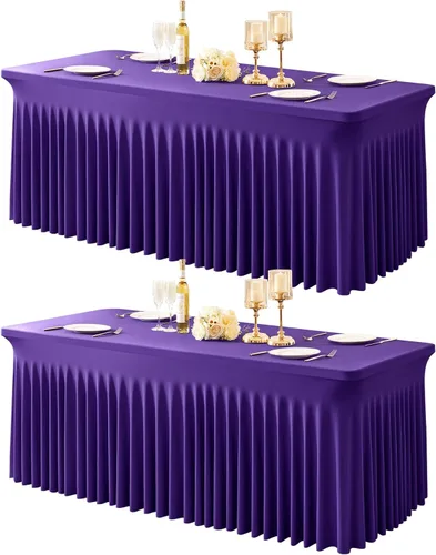 Miniatura 50 de Paquete de 1 manteles azul bebé para mesas rectangulares de 4 pies, cubiertas de mesa de spandex elástico de una pieza resistentes a las arrugas