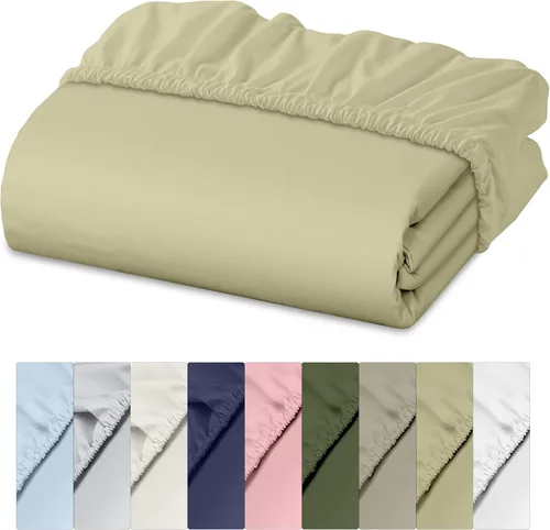 RUVANTI Sábana bajera ajustable 100% algodón tamaño matrimonial – Sábana bajera de percal refrescante crujiente – transpirable y duradera – Bolsillo
