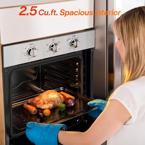 Miniatura 6 de Empava Horno eléctrico de pared individual integrado de 24 pulgadas con convección y asador, 10 modos de cocción, control táctil de pantalla, acero