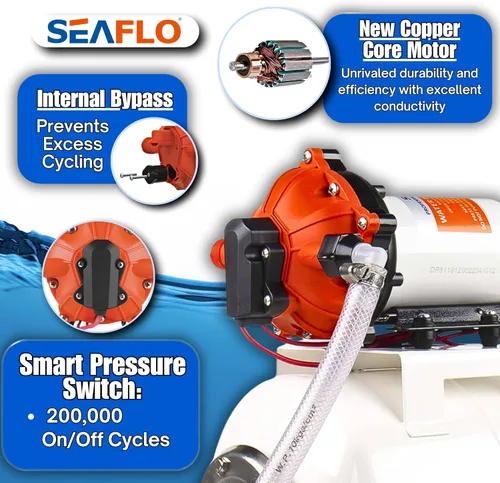 Miniatura 4 de SEAFLO Bomba de agua marina 12 V CC 60 PSI 5,5 GPM Sistema de tanque acumulador de 2 galones Sistema de aumento de presión del acumulador para un