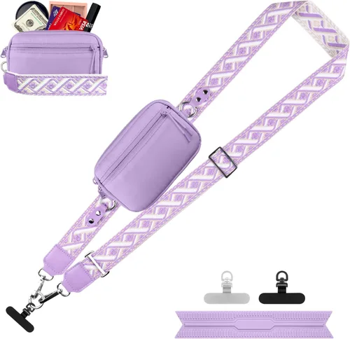 Miniatura 16 de YFWE Correa de clip and go para teléfono con cartera cruzada, cordón ajustable para teléfono con cartera RFID desmontable, correa universal