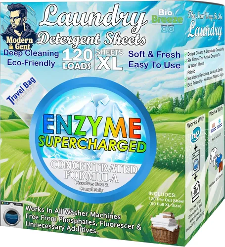 Miniatura 15 de Hojas de detergente ecológico para ropa (120 hojas grandes), a base de plantas, biodegradables para lavar a máquina, sin líquidos, sin plástico