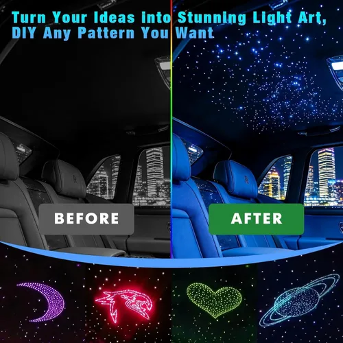 Miniatura 2 de Luces de fibra óptica RGBW APP de tamaño pequeño de 16W, activadas por música, 150 piezas*0.03 pulgadas (6.5 pies/2m) Kit de luz de techo