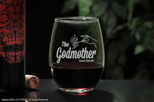 Miniatura 8 de The Godfather Pint & Godmother - Juego de copas grabadas para vino sin tallo con tu texto personalizado, cristalería hecha a mano, regalo