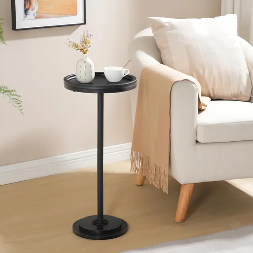 Miniatura 8 de HOOBRO Mesa auxiliar redonda pequeña, mesa de bebidas, mesa de café Martini con acento de pedestal para espacios pequeños en sala de estar, Negro