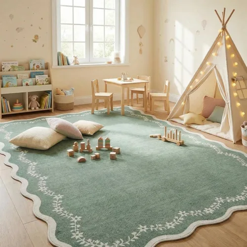 Miniatura 67 de GarveeHome Alfombra de entrada festoneada, 2 x 3, color azul sólido, lavable, alfombra floral para entrada interior, alfombra floral antideslizante