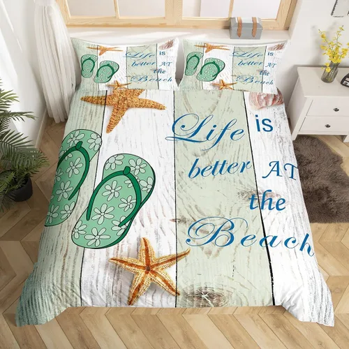 Juego de funda de edredón con chanclas para niños, color verde y blanco, funda de edredón de madera rústica para niños y niñas, decoración de