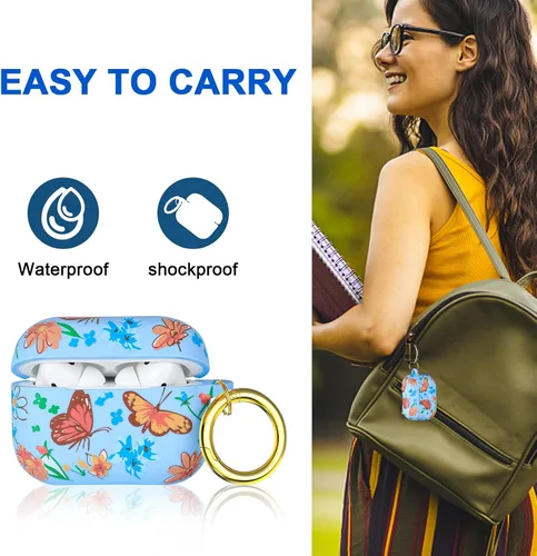 Miniatura 6 de Funda para Airpods Pro de mariposa, funda de silicona suave y bonita para Airpods Pro para mujeres y niñas con llavero para funda de carga de Apple