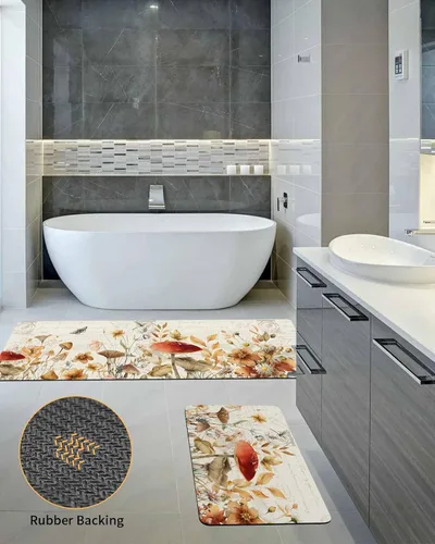 Miniatura 5 de Tapete de baño con hojas de hongo para bañera, antideslizante, de secado rápido y absorbente, tierra de diatomeas, fregadero, dormitorio, cocina