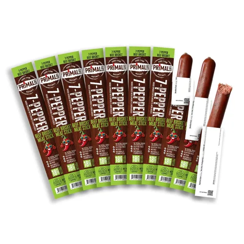 Primal Eats 7-Pepper - Palitos de carne 100% de pechuga de ternera, paquete de 10 unidades de 3 onzas, 0.63 oz de proteína de carne magra keto,