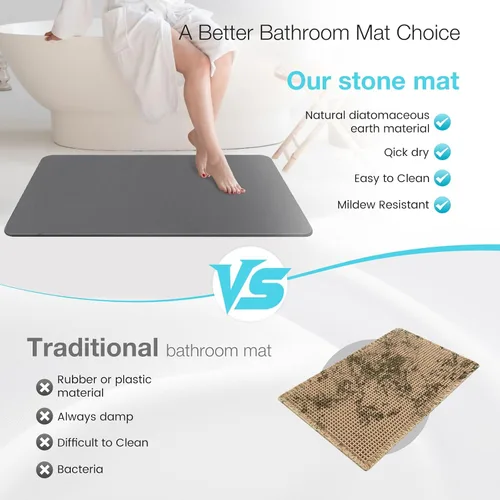 Miniatura 4 de Alfombra de Baño Grande de Piedra de Diatomita, Premium Antideslizante de Tierra de Diatomeas Natural para Bañera de Secado Rápido para Piso de Baño