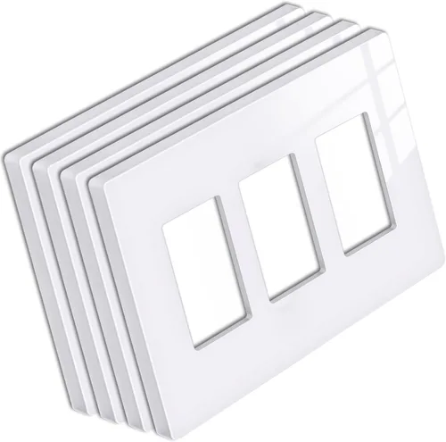 Miniatura 7 de BESTTEN Placa de pared sin tornillos de 5 segmentos, cubierta de enchufe decorador, placa decorativa para interruptor, serie blanca nieve brillante
