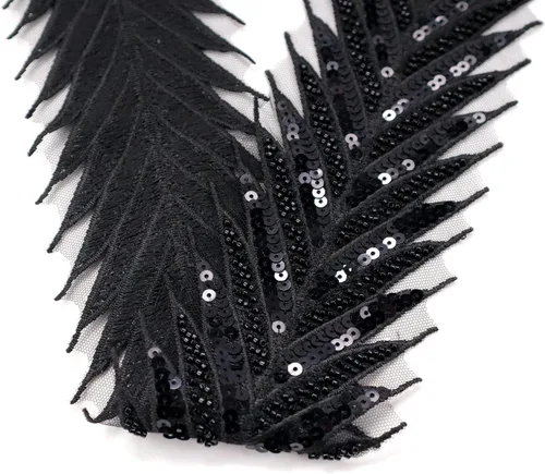 Miniatura 6 de Cinta de encaje con cuentas de encaje negro apliques de lentejuelas encaje de malla de flecha de encaje para coser, decoración de ropa