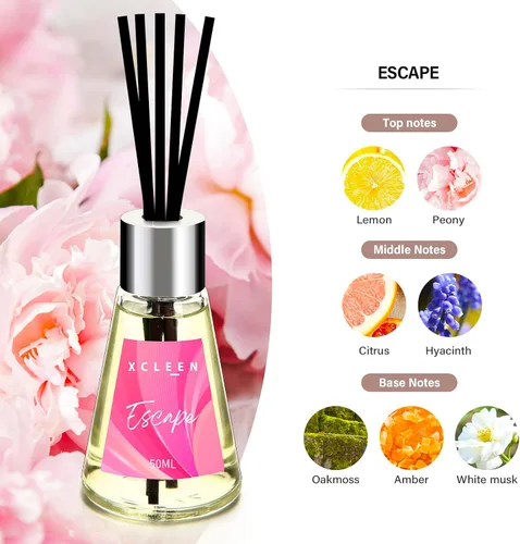 Miniatura 3 de Xcleen juego de difusores de caña de 3 unidades, Escape/Citrus/Sandalwood, difusor perfumado con 15 varillas de fibra, difusor de aceite