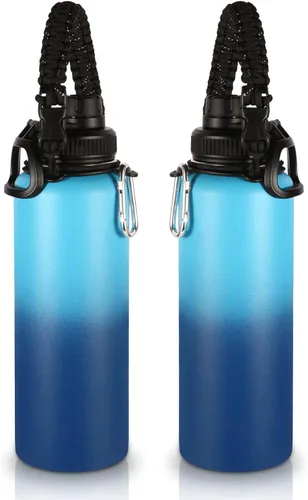Miniatura 8 de Volhoply Botellas de agua aisladas en paquete de 2, 40 onzas, botella deportiva de acero inoxidable con asa de paracord y tapa con boquilla, taza