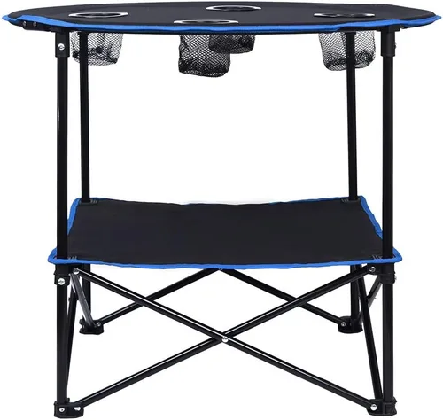 Miniatura 4 de LEADALLWAY Mesa de Picnic Plegable Portátil Mesa de Camping al Aire Libre con 4 Portavasos y Bolsas de Transporte, Mesa de Viaje de Lona Plegable