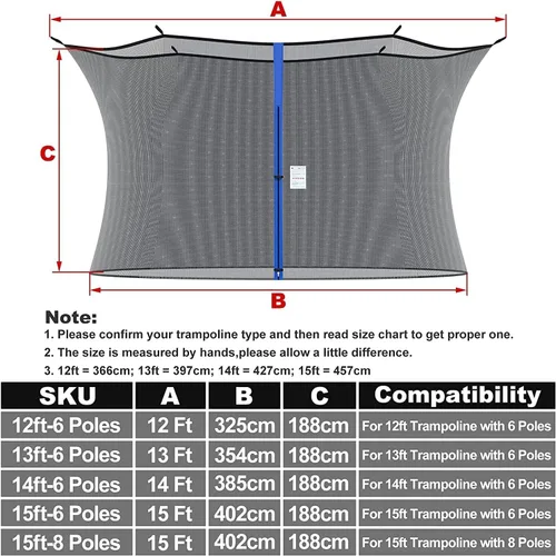 Miniatura 4 de Cliselda Trampoline Replacement Safety Net for 6 Straight Poles Round Frame Trampolines, Breathable and Weather-Resistant, with Adjustable Straps