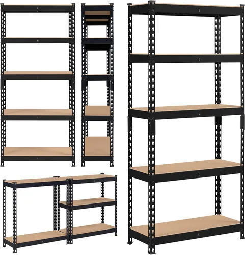 Miniatura 8 de Topeakmart Estantes utilitarios de 5 niveles, estantes de almacenamiento de metal, estanterías ajustables, montaje sin tornillos, estantes de Negro