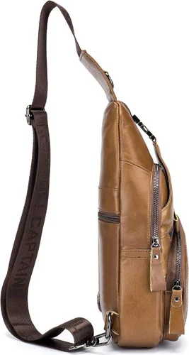 Miniatura 16 de Bolsos cruzados para hombre, bolso bandolera de cuero, mochilas casuales para el pecho, bolsa de hombro, mochilas de senderismo de viaje