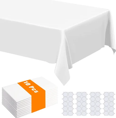Miniatura 8 de Paquete de 2 manteles de plástico blanco, 108 x 54 pulgadas, manteles rectangulares desechables bohemios para bodas, pícnics y fiestas